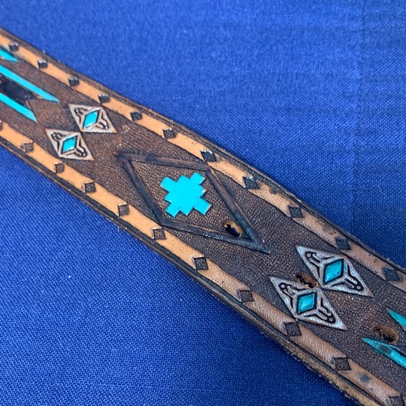 Butterfly Turquoise Coral Mother of Pearl Belt Buckle with Belt - Picture 10 of 12